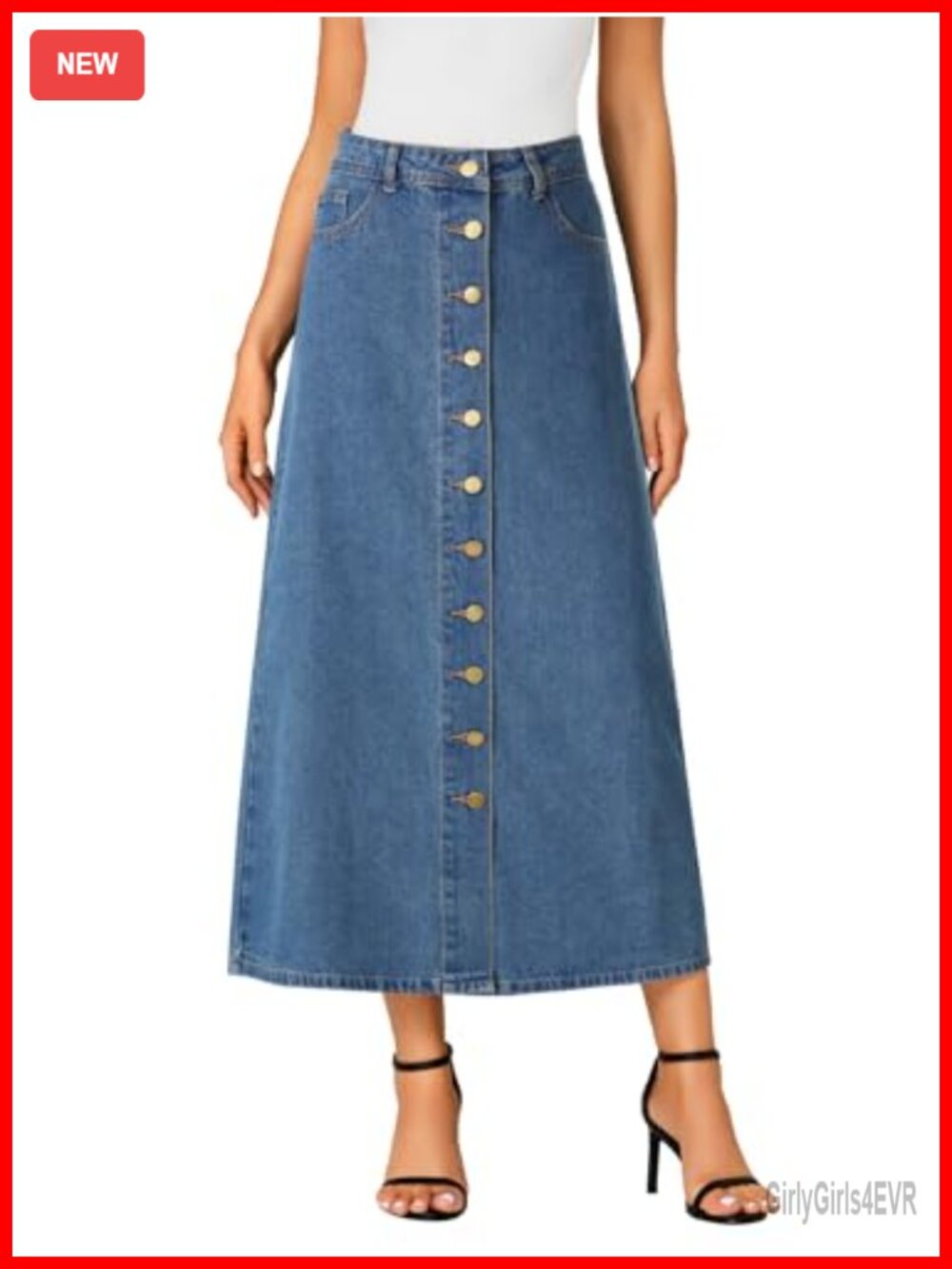 A-Line High Waisted Long Denim Maxi Skirt Button Down Pull On